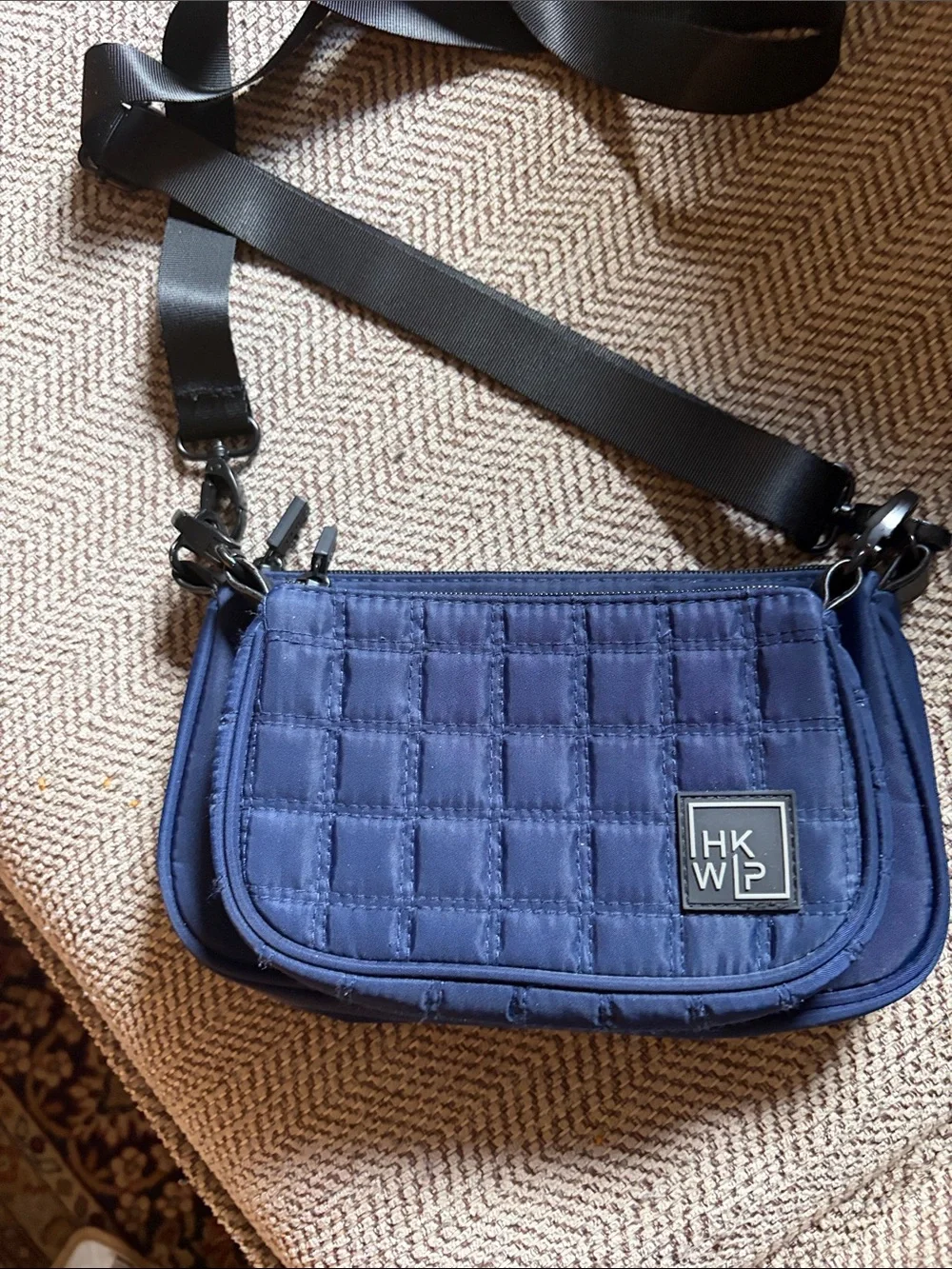 IHKWIP Nylon Detachable Double Pouch Crossbody Bag Navy Quilted RFID Travelcore